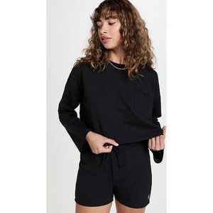 Free People NWT Sunny Set 2 Piece Sweatshirt Shorts Athleisure Set Black Med New